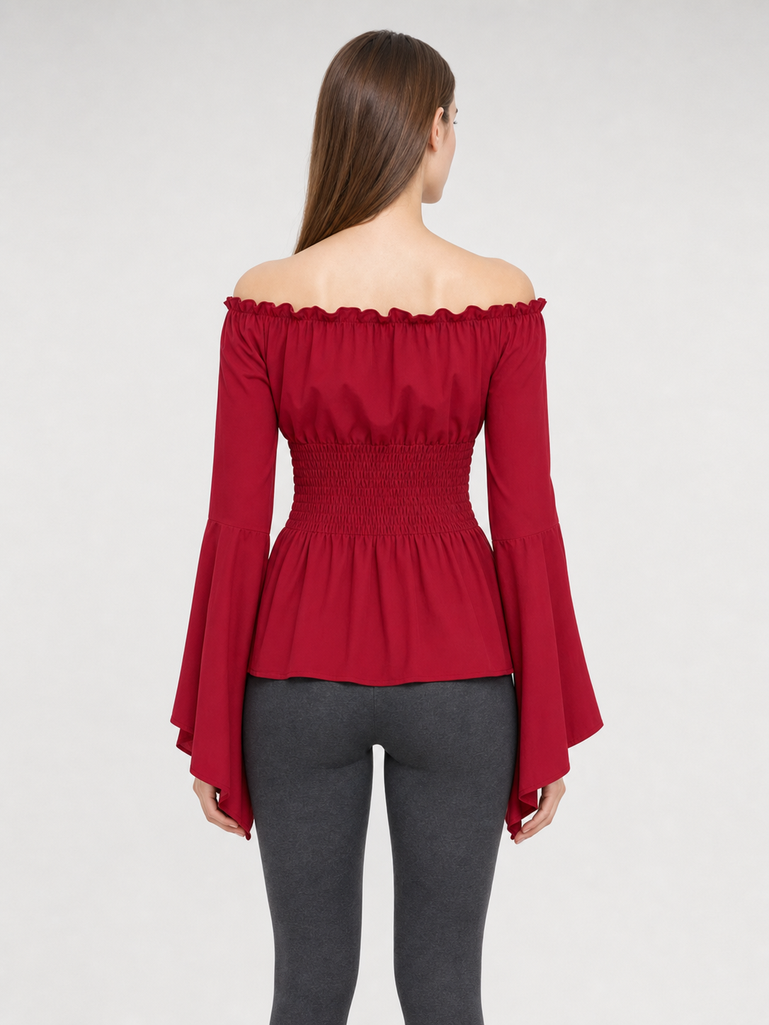 Red Off-the-Shoulder Top with Belt