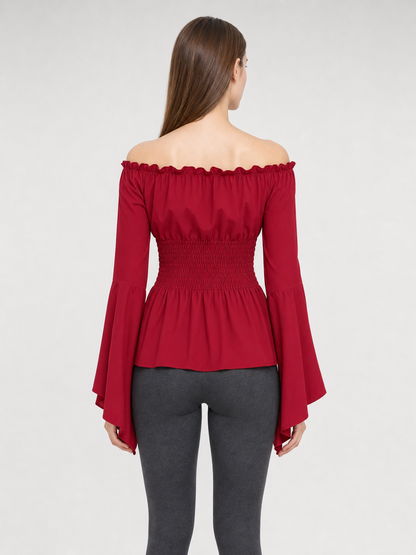 Red Off-the-Shoulder Top with Belt