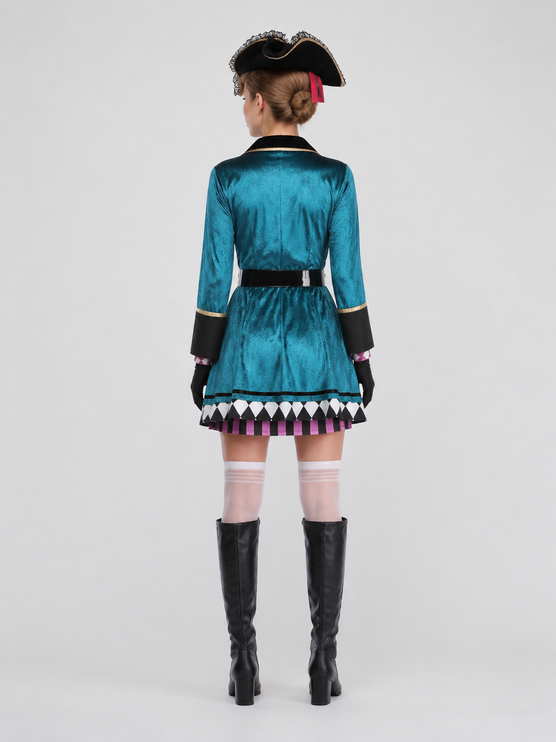 Halloween Pirate Costume with Skirt and Hat, S-XXL back view