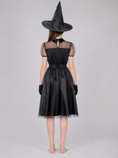 Witch Costume with Dress, Hat, and Gloves back view