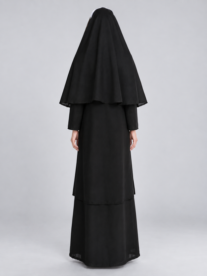 Nun Costume with Black Veil and White Headpiece
