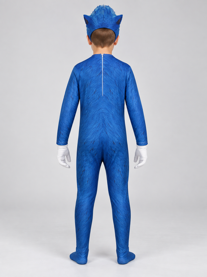 Blue Carnival Costume with Mask and Gloves