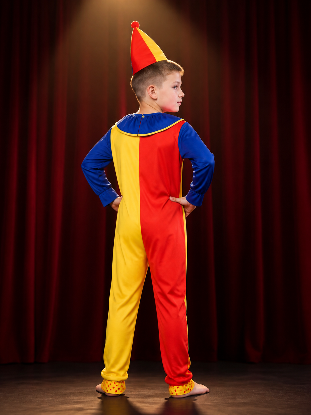 Boys' Clown Jumpsuit Costume Set With Hat, Halloween Cosplay Outfit back view