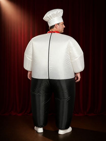 Adult Chef Costume Set with White Coat, Black Pants, Chef Hat and Red Scarf back view