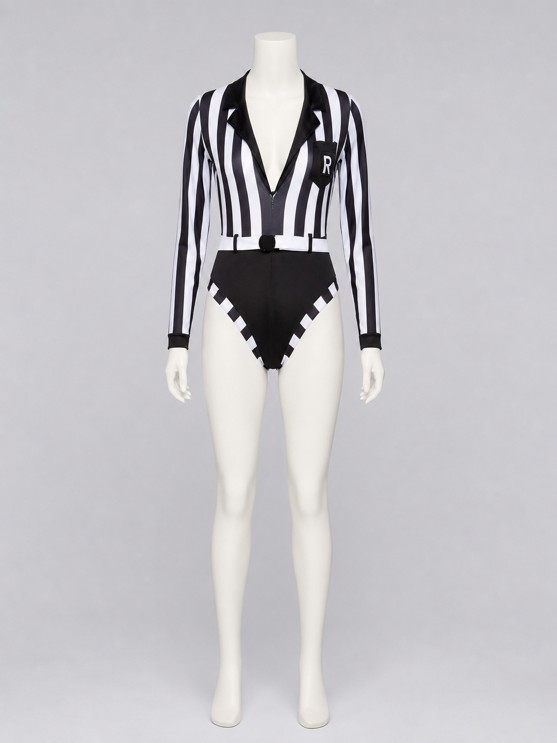 Striped Referee Jumpsuit with Deep V-Neck