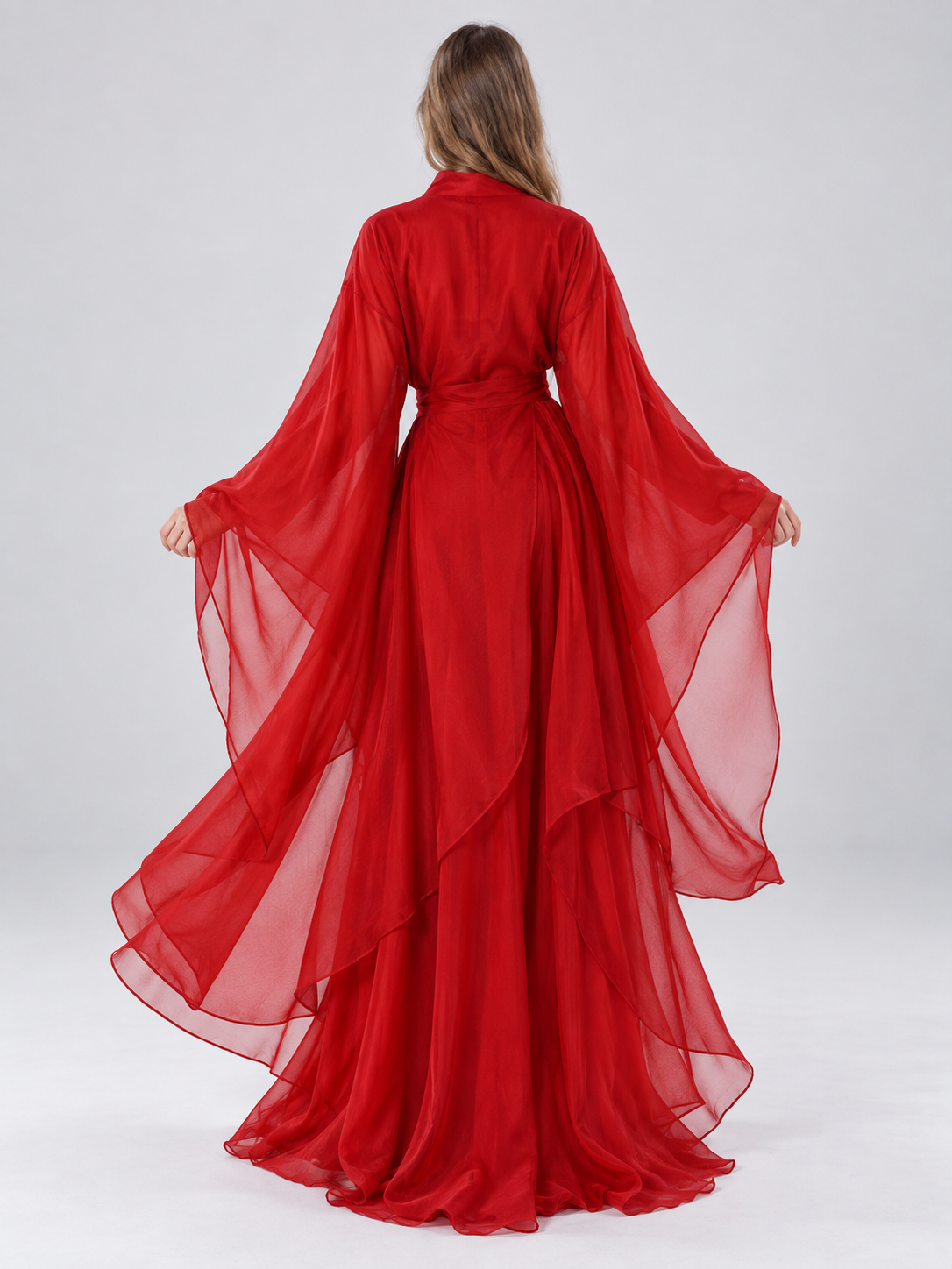 Red Chinese-Style Dress Costume with Long Sleeves