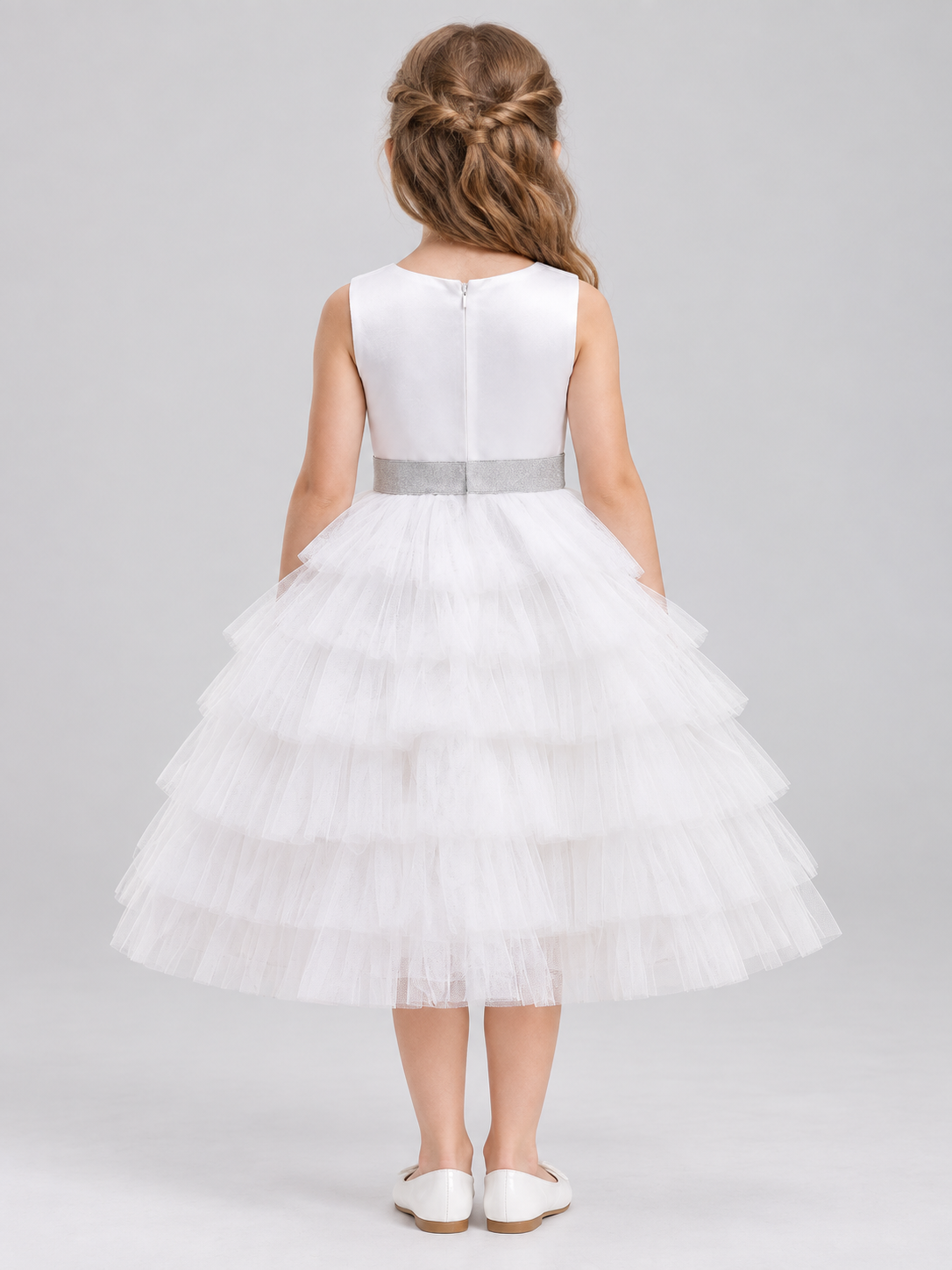 Children's Dress with a Tiered Skirt and V-Shaped Bodice back view