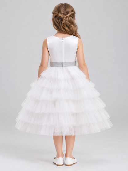 Children's Dress with a Tiered Skirt and V-Shaped Bodice back view