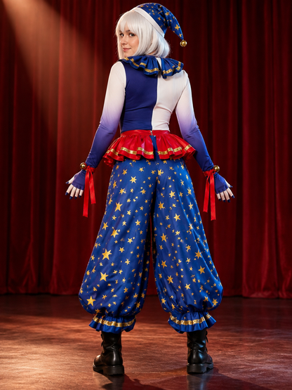 Carnival Clown Costume with Gold Stars and Bells