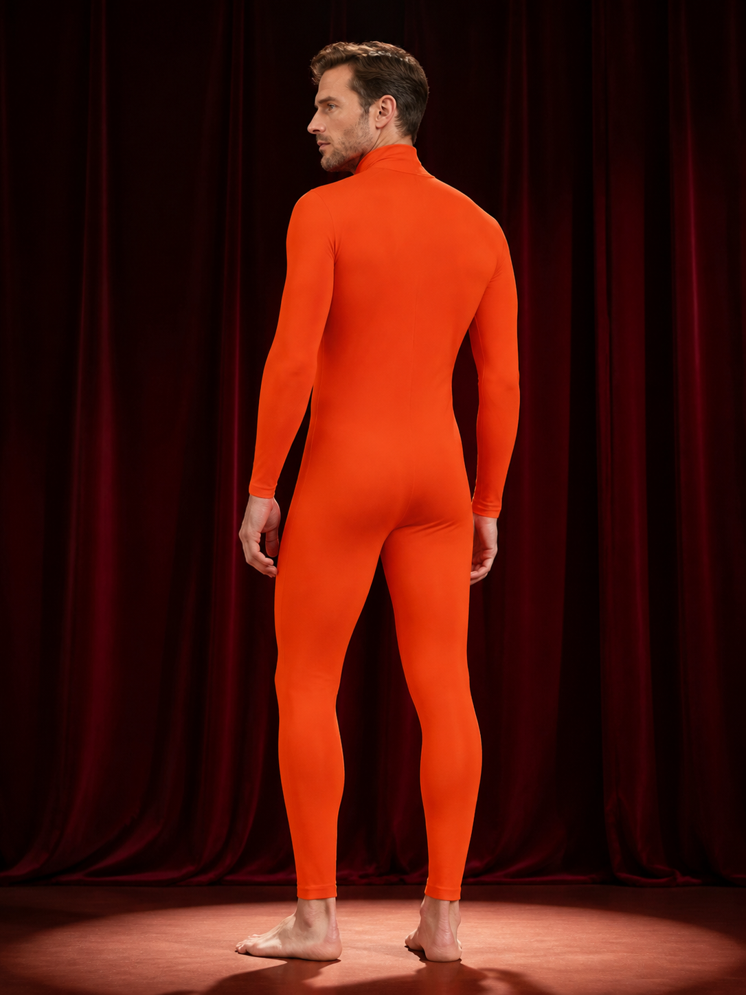 Unisex Spider Halloween Bodysuit Costume, Solid Orange Zentai with Face Opening back view