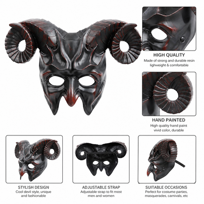 1pc Halloween Horned Demon Mask, Full Face with Curled Horns for Cosplay Parties