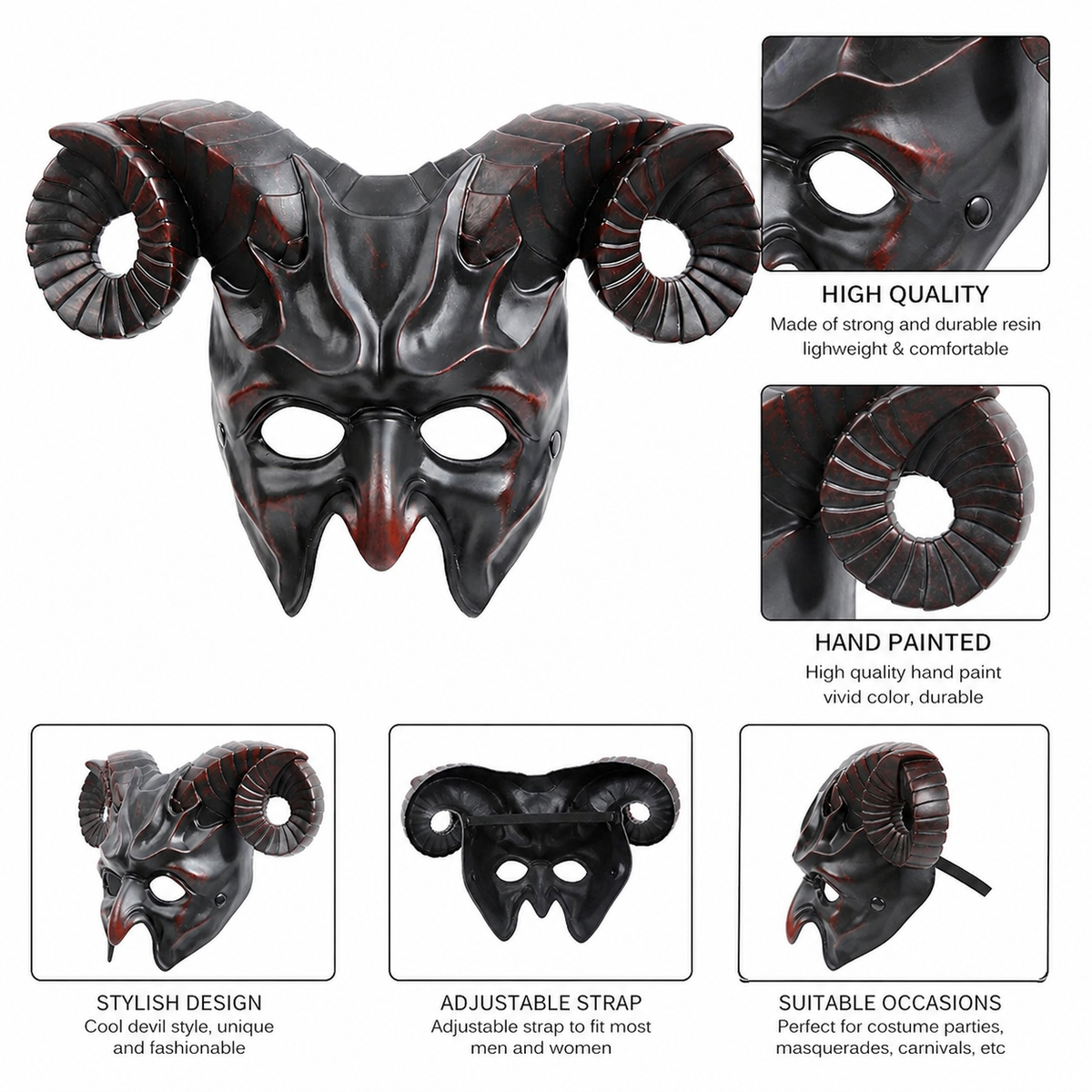 Black ram horn carnival mask product view 17