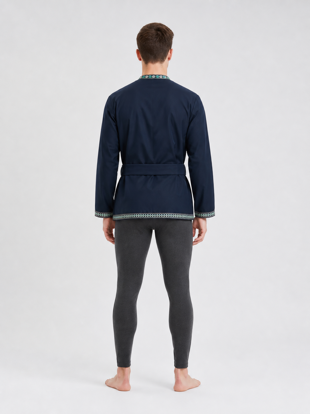 Tunic with a Belt and Embroidery, Dark Blue