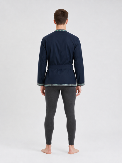Tunic with a Belt and Embroidery, Dark Blue