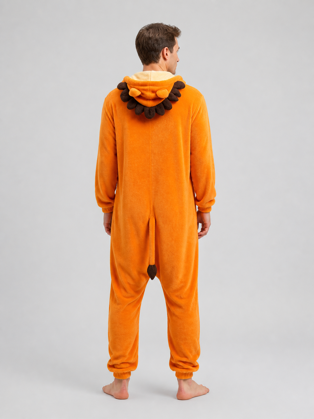 Flannel Lion Hooded Onesie Pajamas for Home back view