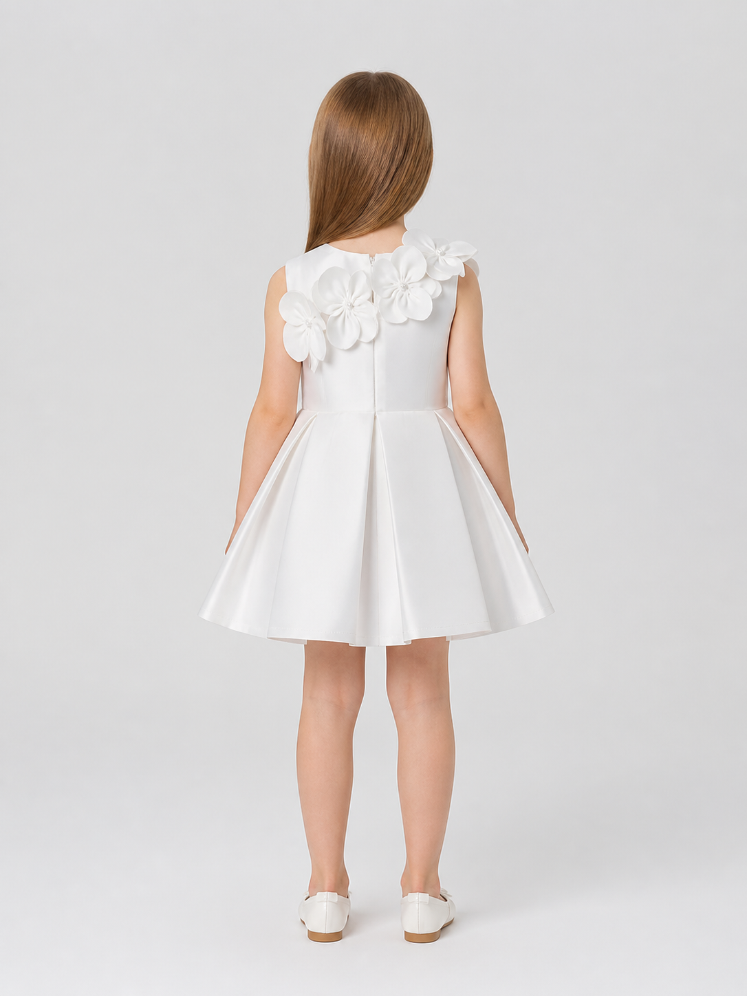 White Princess Dress for Girls with 3D Flowers