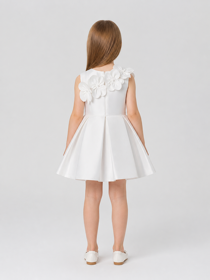 White Princess Dress for Girls with 3D Flowers
