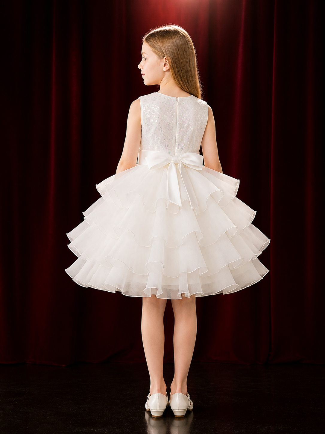 Toddler Girls' Princess Dress, Sequined Bodice, Layered Tulle Skirt With Bow back view