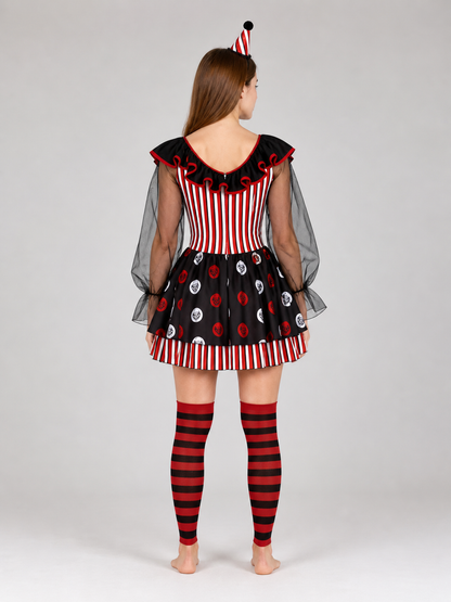 Circus Clown Costume with Red-and-White Pattern