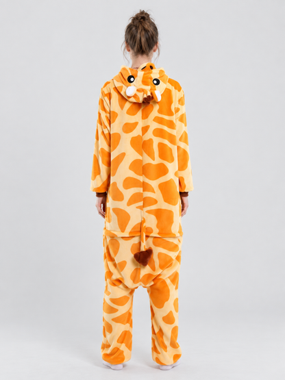 Flannel Pajama Jumpsuit with Giraffe Hood