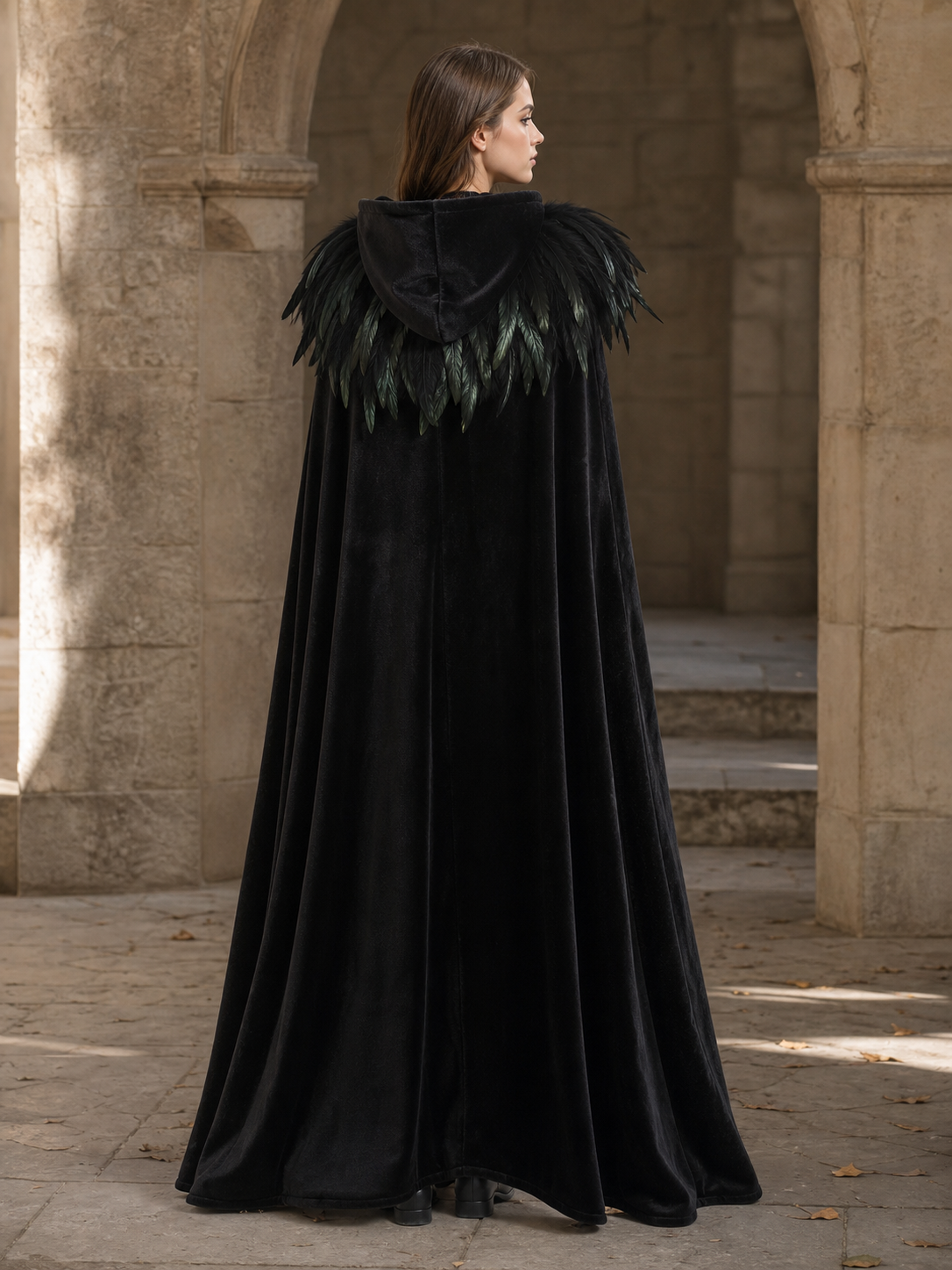 Black Velvet Feather Cape