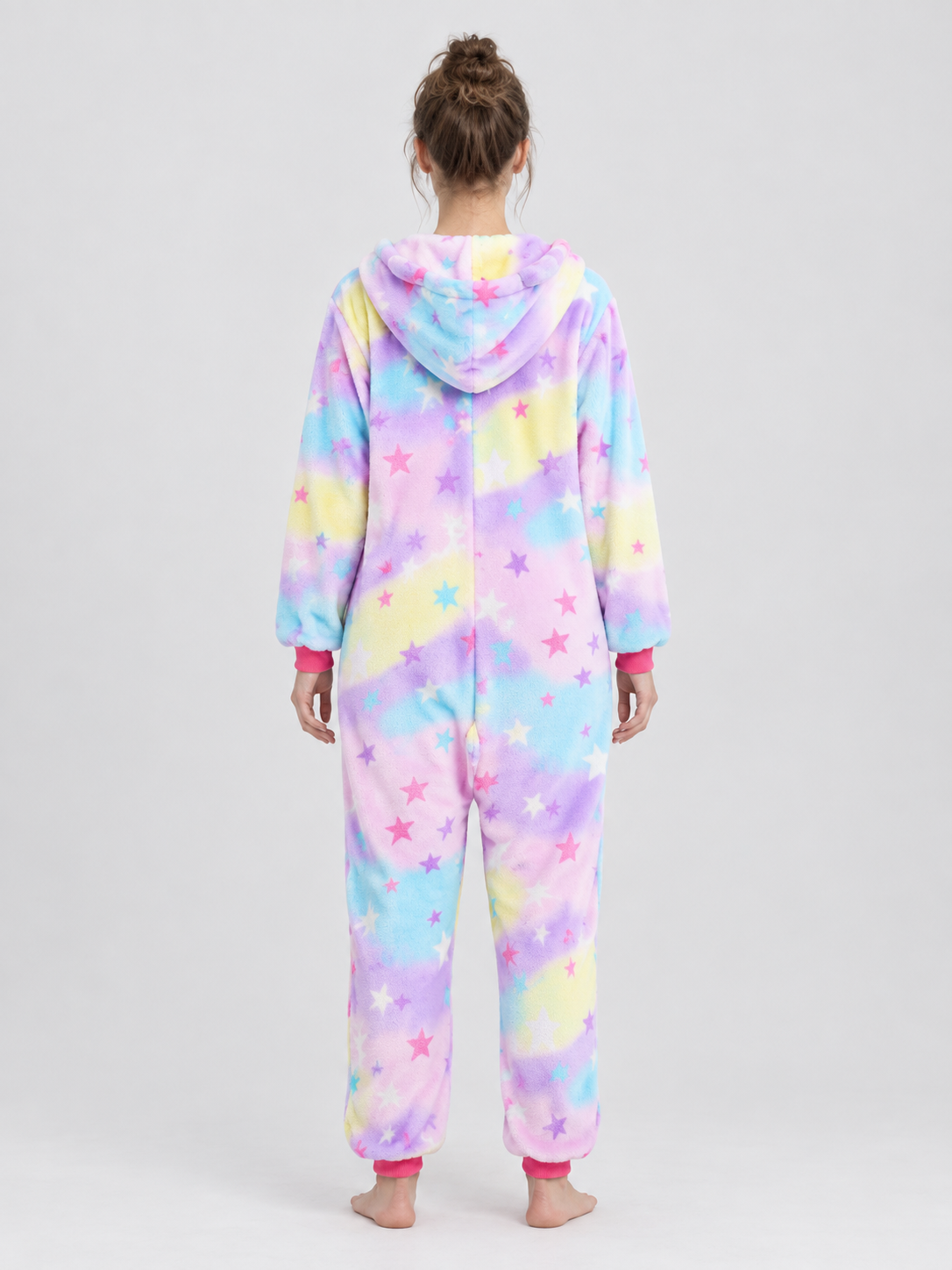 Flannel Hooded Pajama Jumpsuit with Star Print