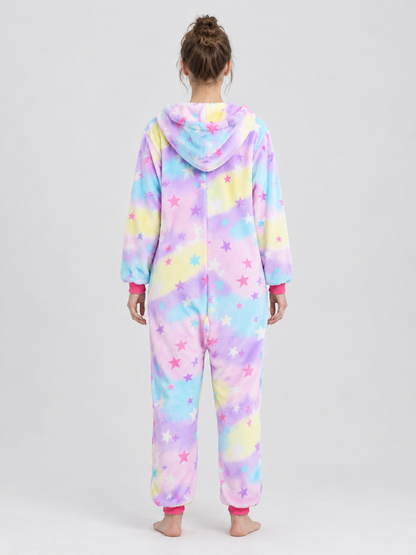 Flannel Hooded Pajama Jumpsuit with Star Print