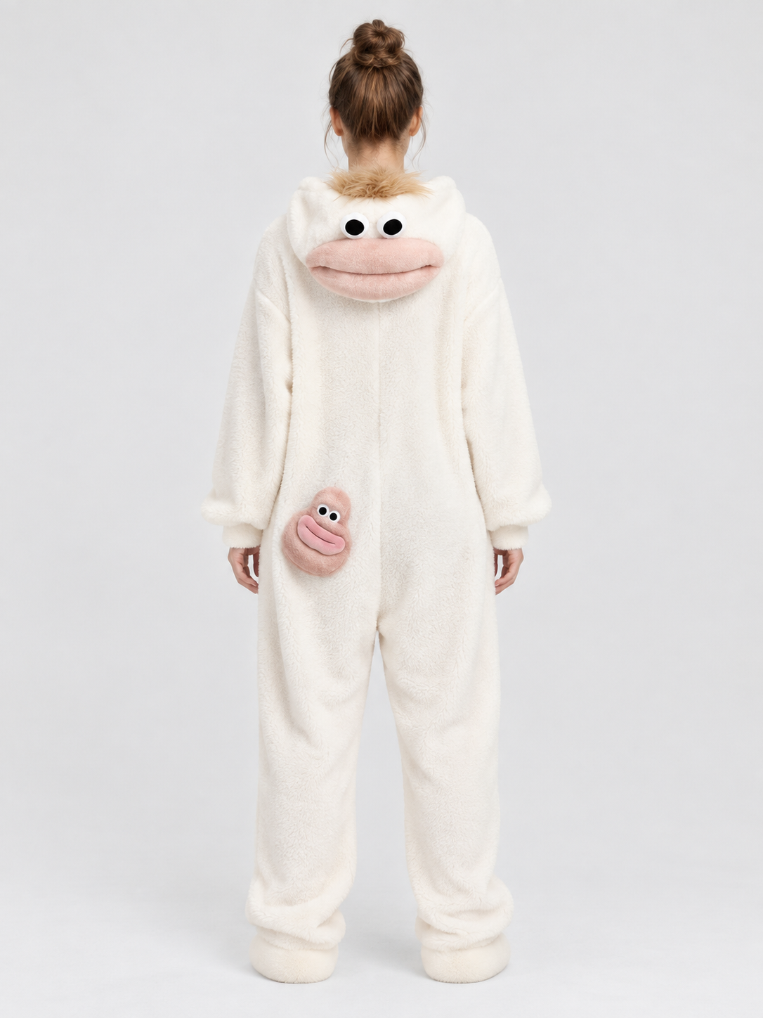 White Insulated Pajama Jumpsuit with Cartoon Design