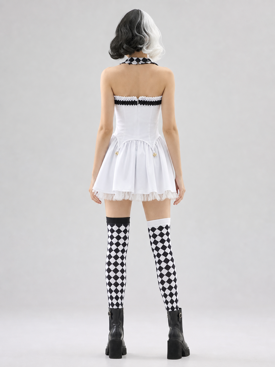Black-and-White Checkered Clown Costume