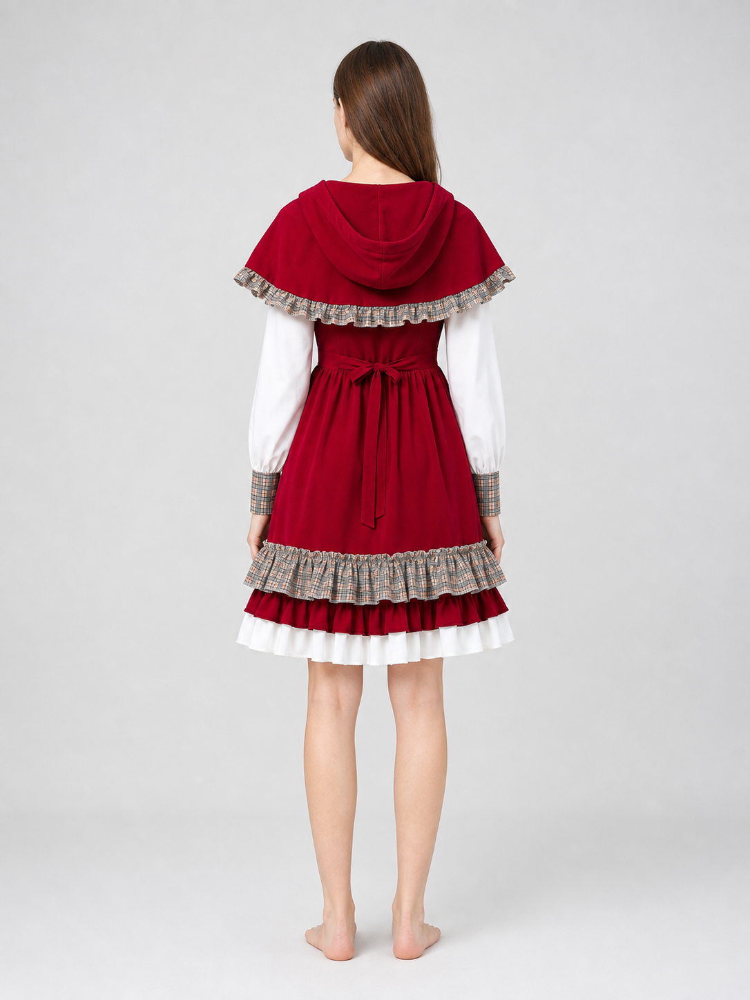 Children's Little Red Riding Hood Costume with Dress and Cape back view