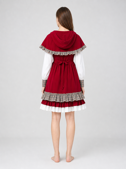 Children's Little Red Riding Hood Costume with Dress and Cape back view