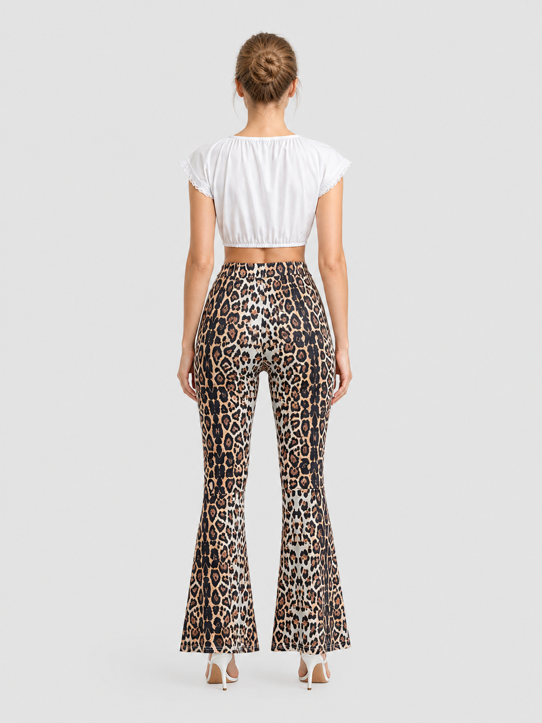 High-Waisted Flare Pants with Leopard Print back view