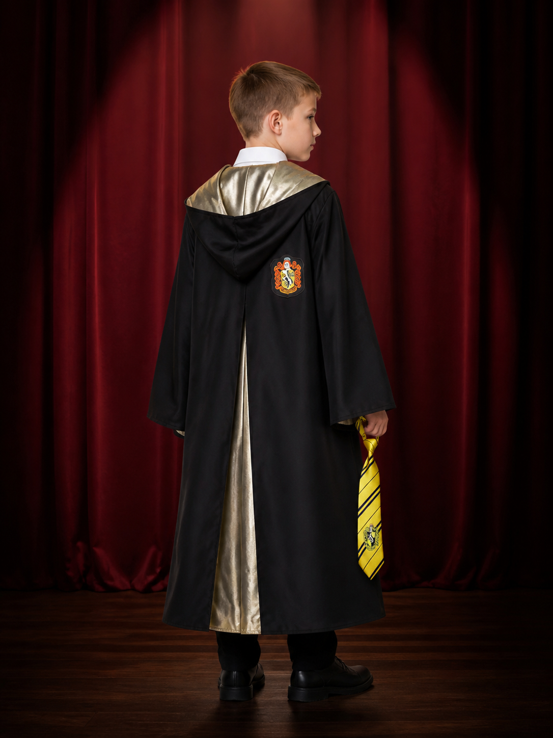Hufflepuff Wizard Robe with Hood for Cosplay back view