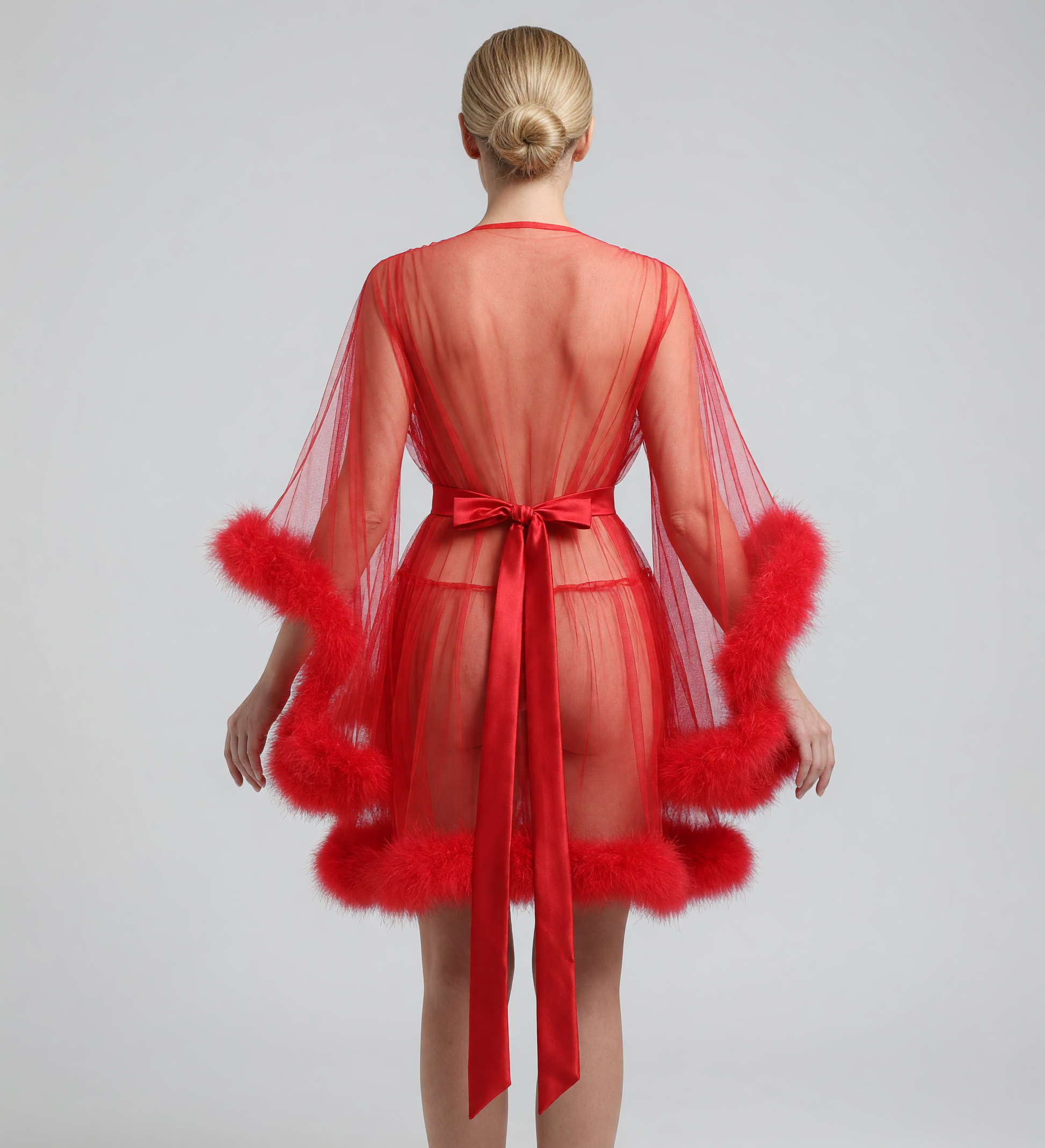 Red Adult Semi-Transparent Cape with Fluffy Trim