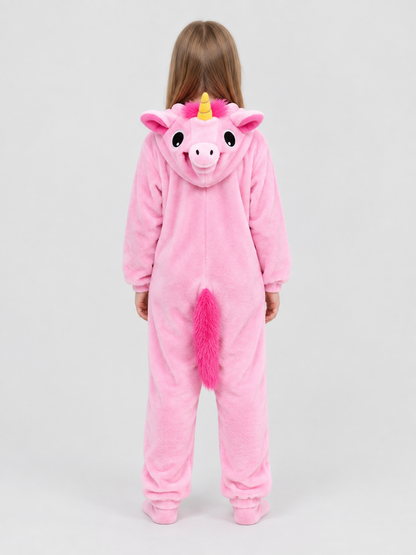 Kids' Pink Hooded Pajama Jumpsuit with Ears