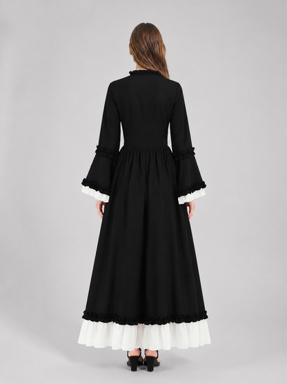 Long Black-and-White Stage Dress with Bow back view