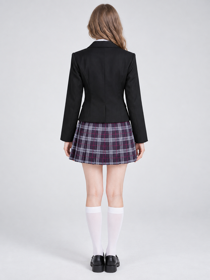School-Style Cosplay Costume with Plaid Skirt back view