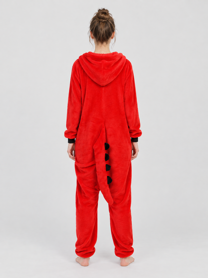 Red and Black Flannel Hooded Pajama Jumpsuit