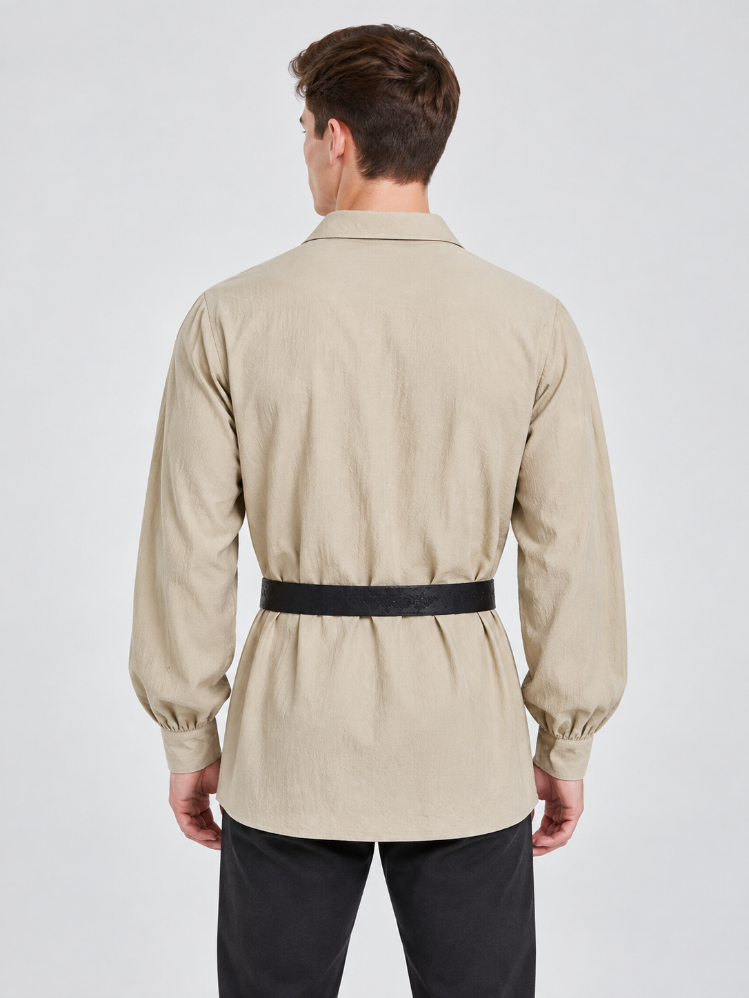 Beige Lace-Up Relaxed-Fit Shirt back view