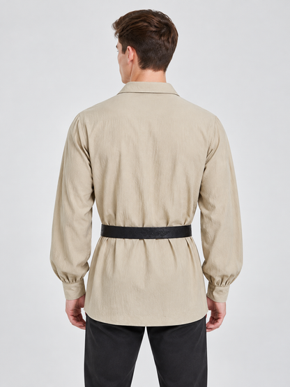 Beige Lace-Up Relaxed-Fit Shirt back view