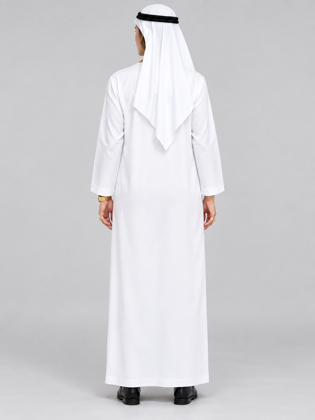 Traditional white shirt with headwear and glasses