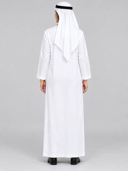Traditional white shirt with headwear and glasses