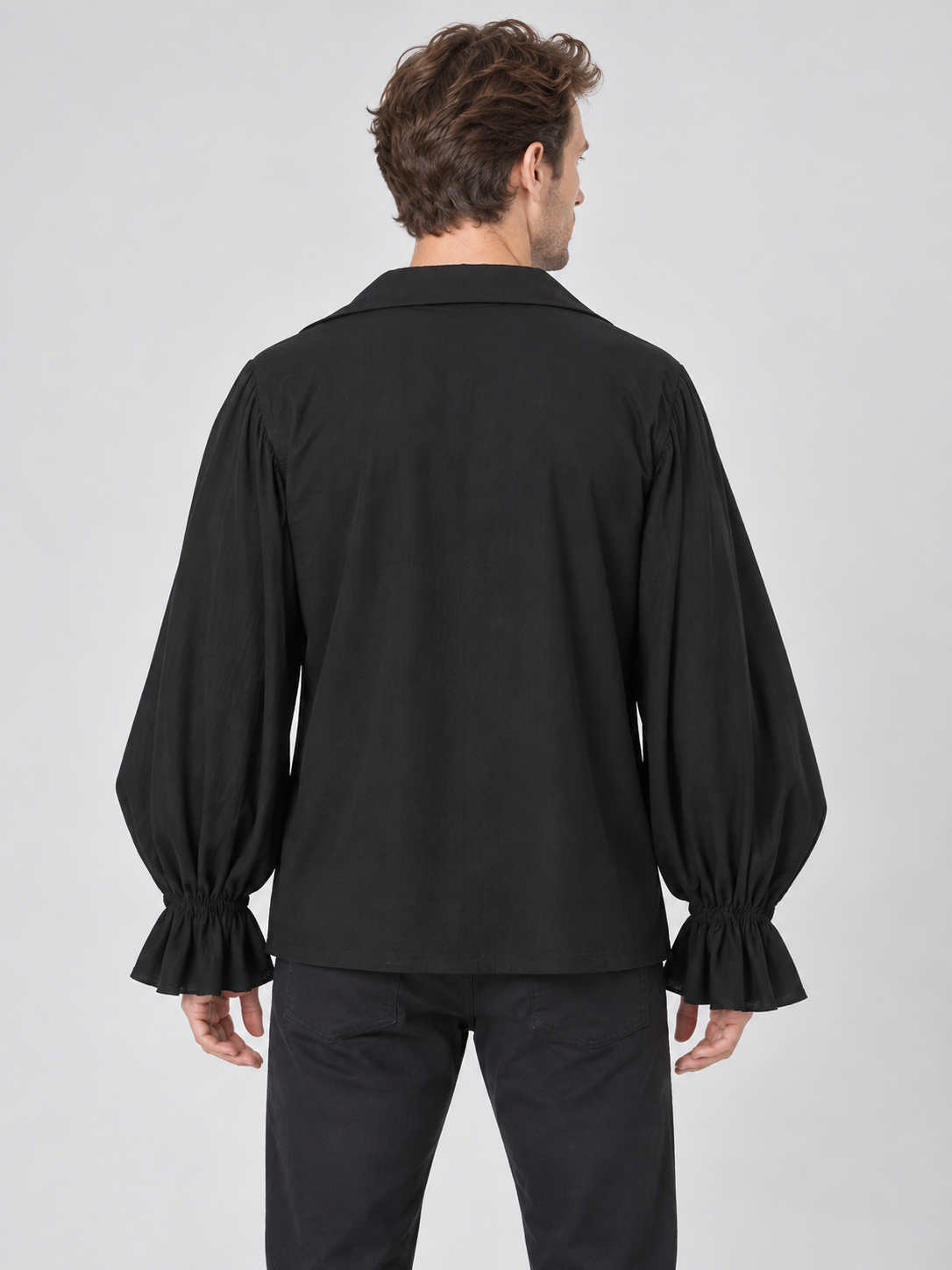 Black Gothic Medieval Shirt with Lacing and Ruffles