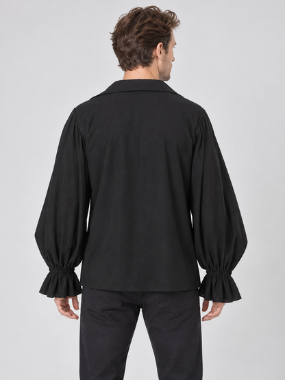 Black Gothic Medieval Shirt with Lacing and Ruffles