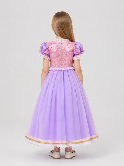 Girls' Purple Princess Dress with Sequins and Lace back view