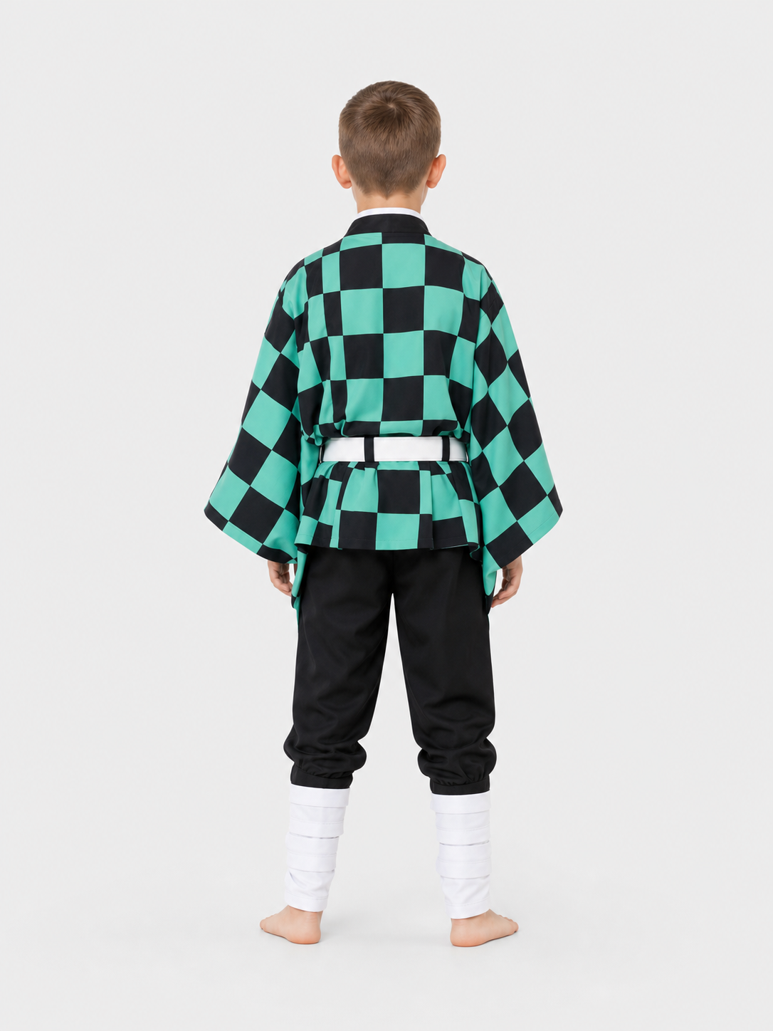 Tanjiro Cosplay: Costume with Checkered Cape, Set back view