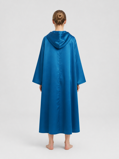 Blue Long Hooded Cloak with Front Slit back view