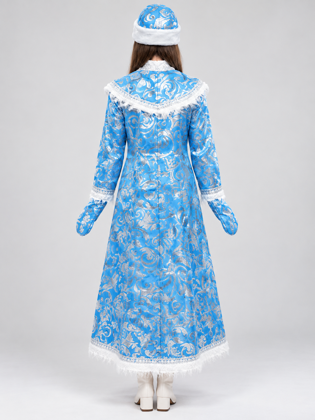 Snow Maiden Costume with Headwear and Mittens back view