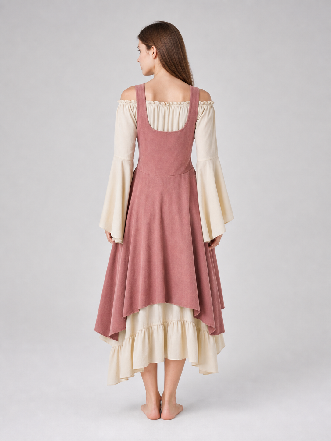 Renaissance-Style Dress with Corset Bodice and Ruffles