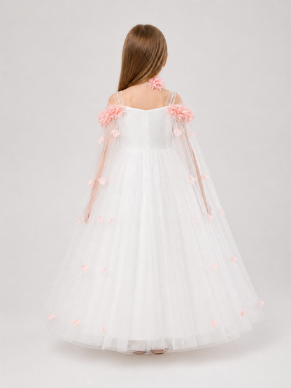 Girls' Dressy Dress with a Full, Layered Skirt back view